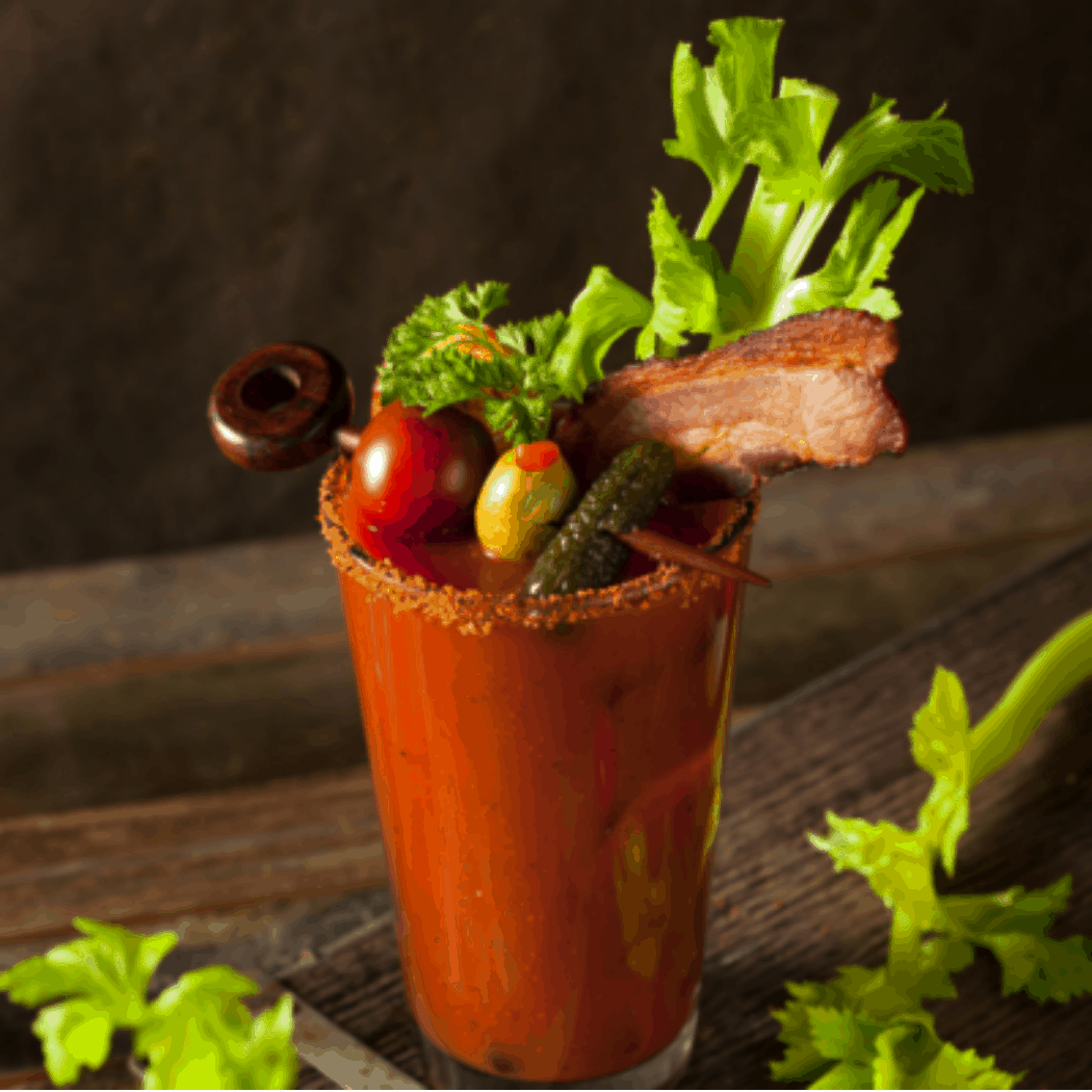 Learn how to make this tasty Sriracha Bloody Mary with bacon garnish by Dell Cove Spices and More Co