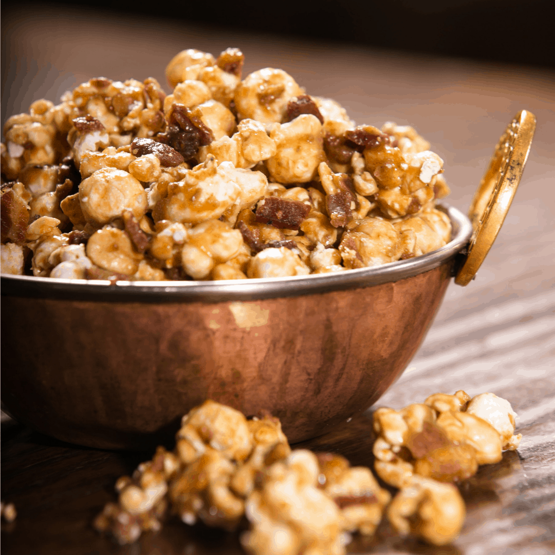 Bacon Popcorn with Caramel Drizzle recipe - dell cove spices and more co
