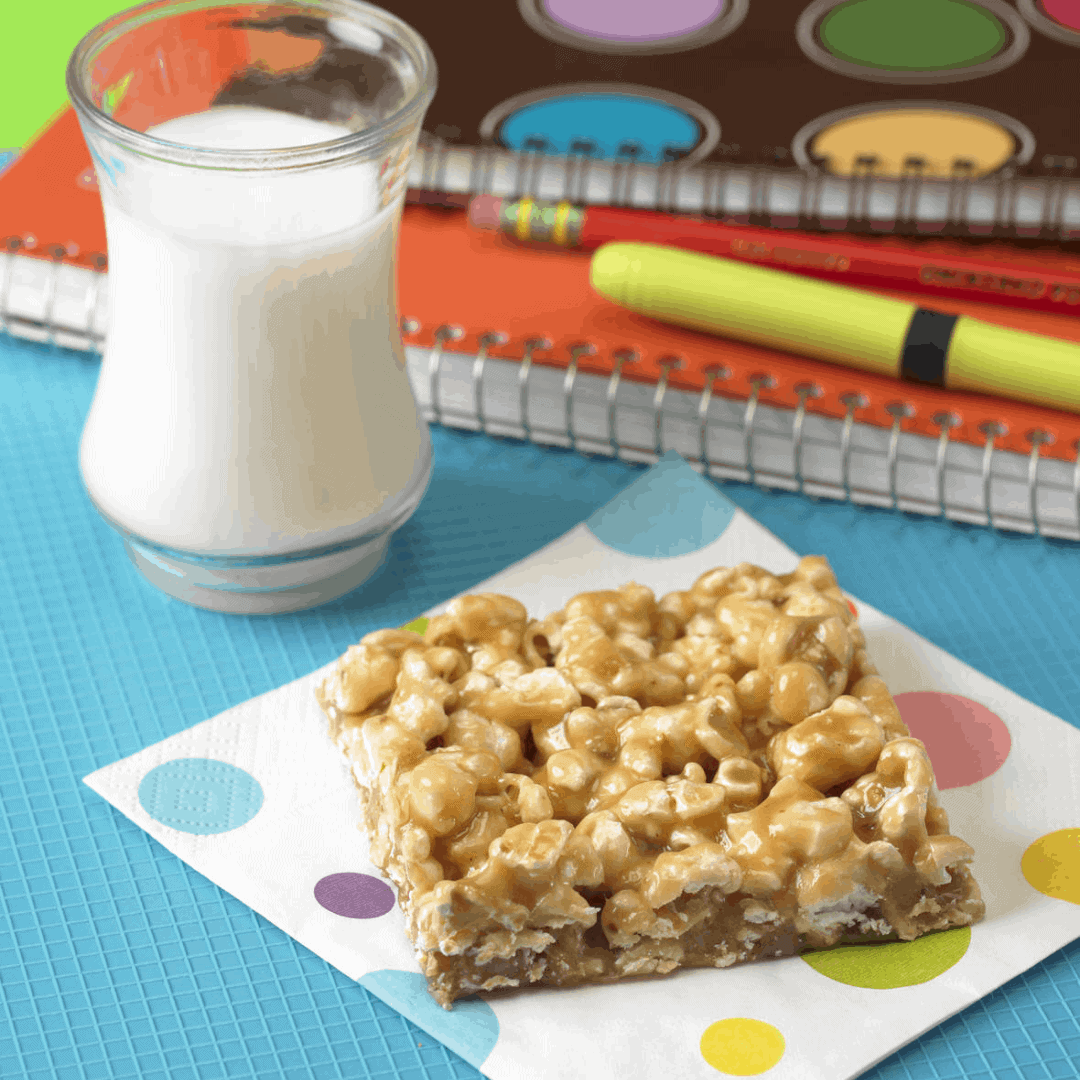 Crunchy Peanut Butter Popcorn Bars for Back to School Snacks