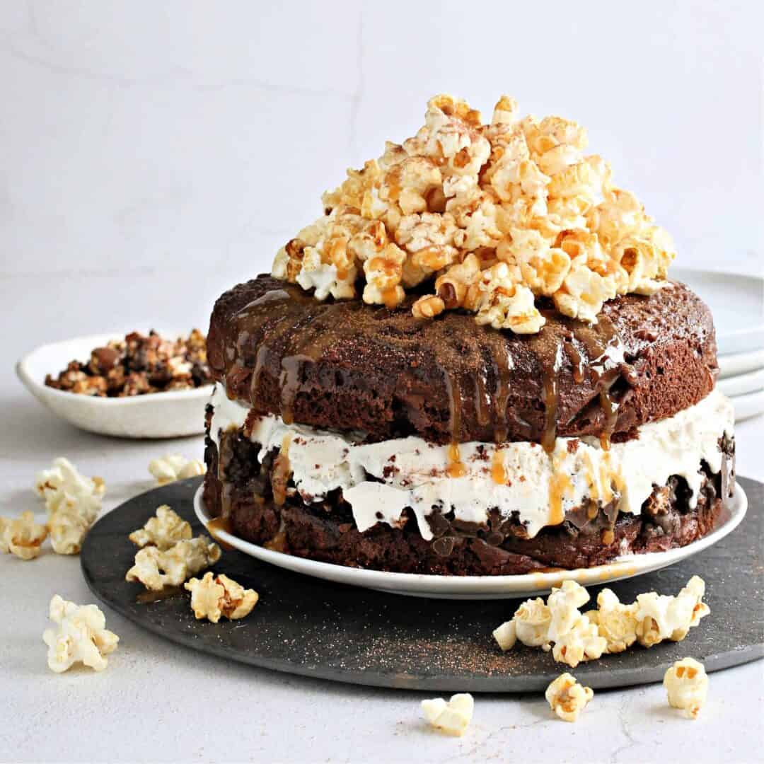 Chocolate Popcorn Ice Cream Cake