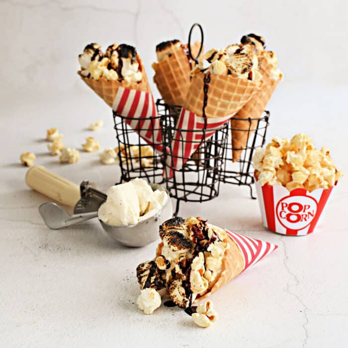 Smores Popcorn Ice Cream Cones - Square